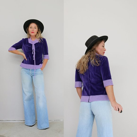 1970'sGerman Peltex Gierlings Velvet Shirt // Women's Size Small to Medium - Picture 3 of 4